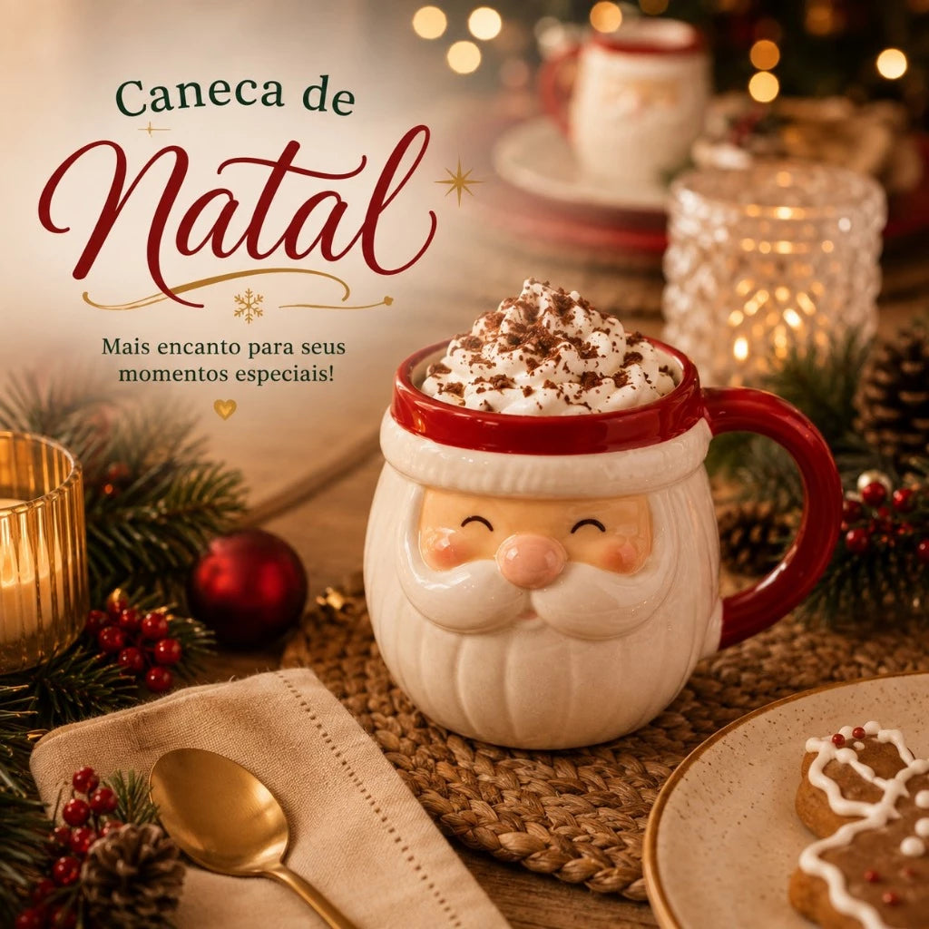 Caneca de Natal Papai Noel em Cerâmica com Caixa para Presente 🎅🎄