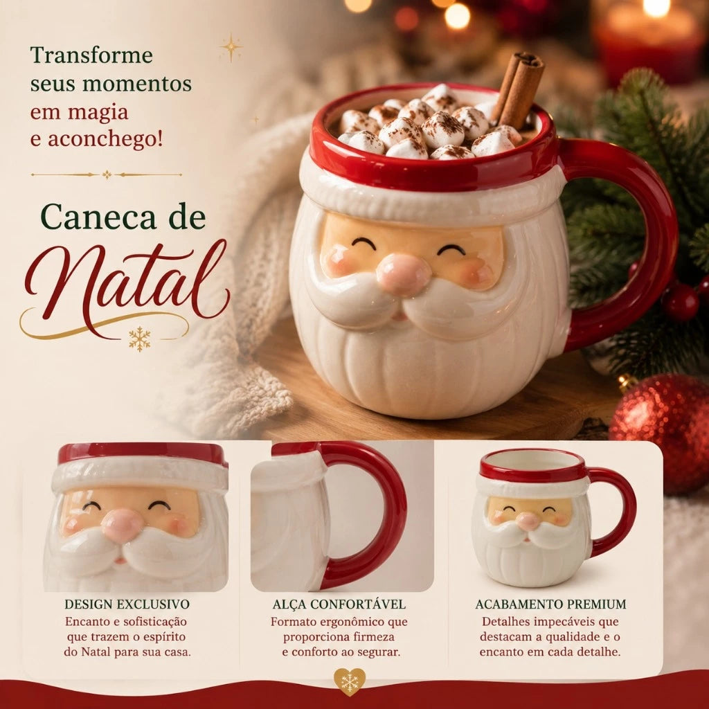 Caneca de Natal Papai Noel em Cerâmica com Caixa para Presente 🎅🎄